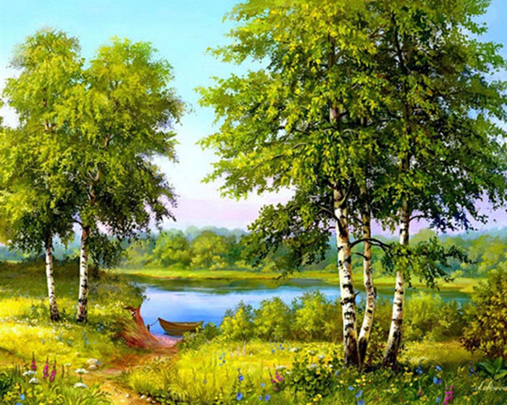 1000x800 Needlework 5d Diamond Painting Cross Stitch Painting Full Drill - Riverside Painting