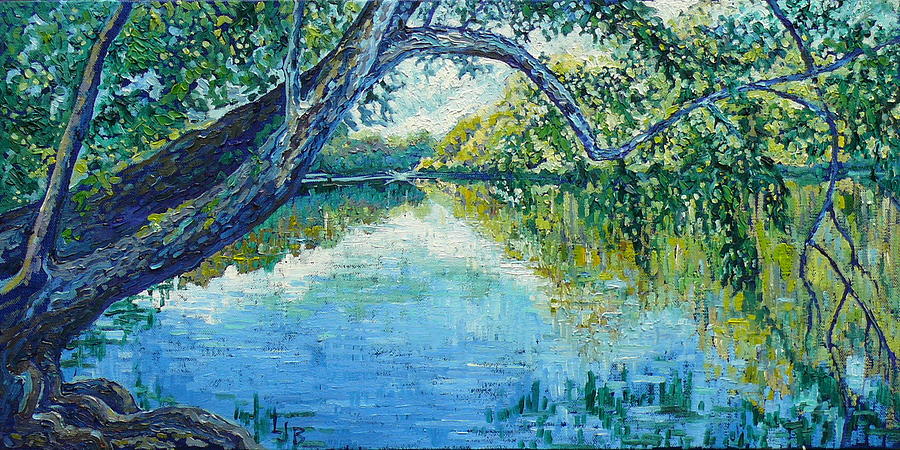 900x450 Riverside Painting By Linda J Bean - Riverside Painting