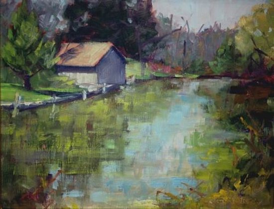 550x420 Boathouse Impression Painting Of View Near Hotel - Riverside Painting