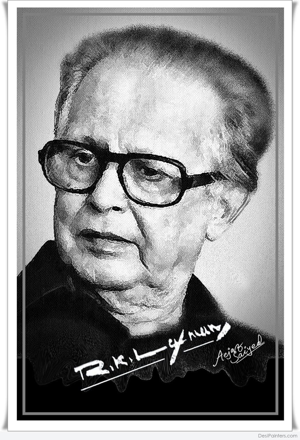 1043x1530 Digital Painting Of R.k.laxman - Rk Painting