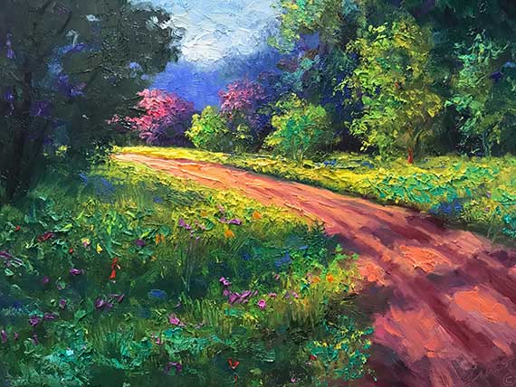 570x428 Oil Painting Of Kemper County Red Clay Dirt Road In Mississippi - Road Painting