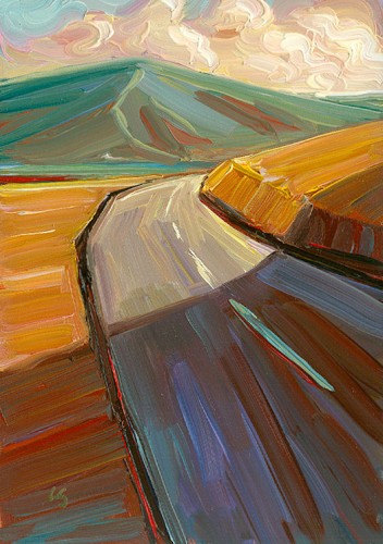 352x500 Original Oil Painting Of A Road Landscape By Lesley Spanos - Road Painting