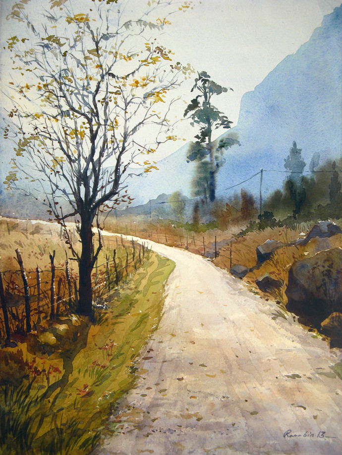 690x917 Road To Yumthang By Artist Ranabir Saha , Painting Mojarto 67657 - Road Painting