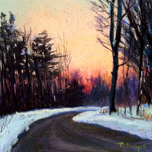 640x640 The Road Home Original Pastel Landscape Winter Snow Sunset Glowing - Road Painting