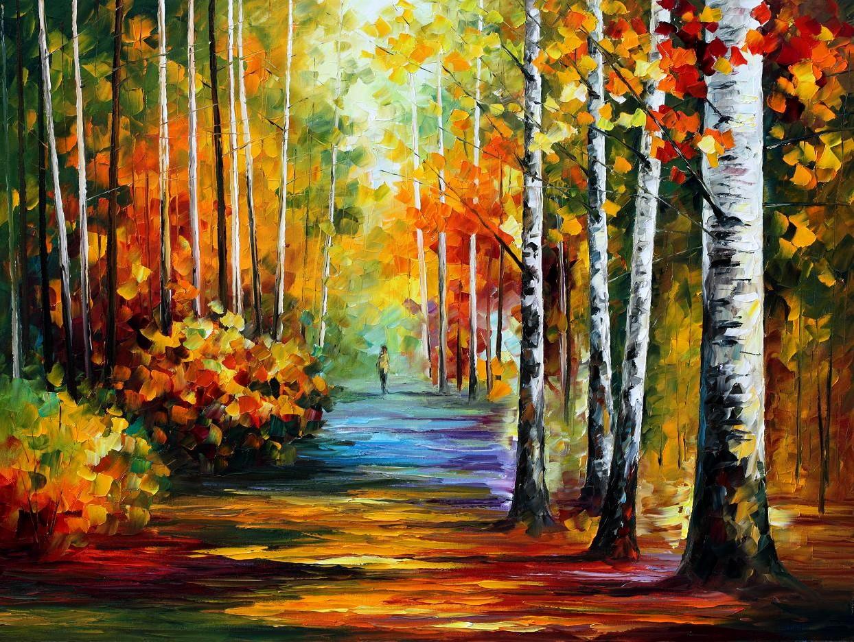 1244x936 Forest Road Palette Knife Oil Painting On Canvas By Leonid - Road Painting