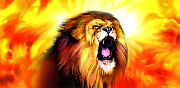 576x281 Roaring Lion Fire Flag - Roaring Lion Painting