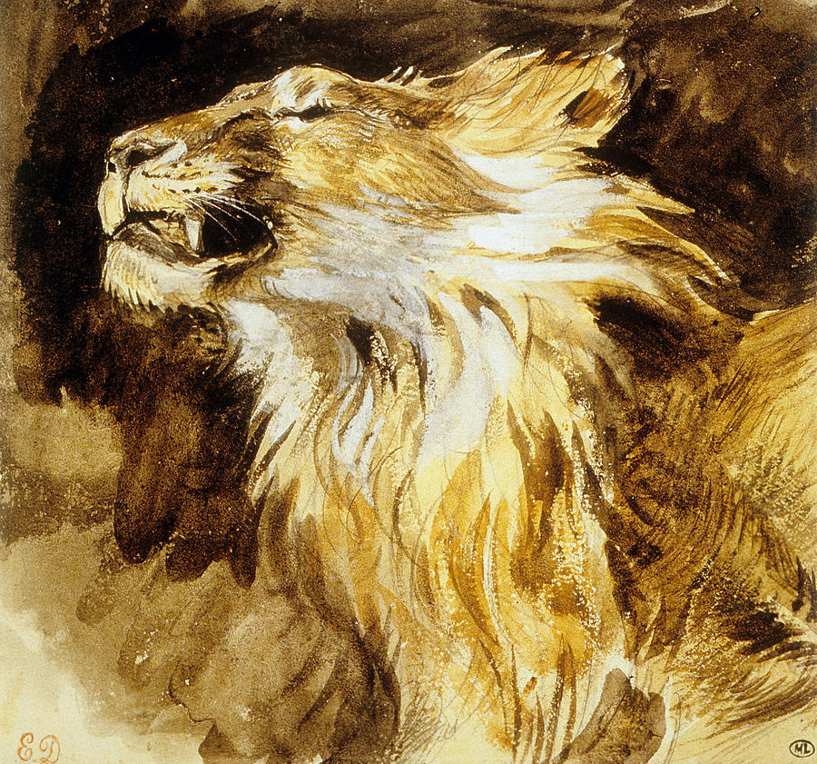 900x841 Roaring Lion Painting By Ferdinand Victor Eugene Delacroix - Roaring Lion Painting
