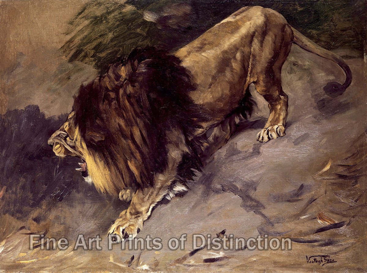 1200x891 Vastagh, Geza - Roaring Lion Painting