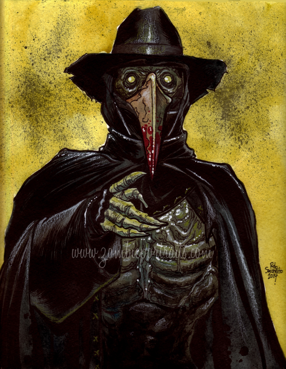 1213x1567 Plague Doctor Zombie - Rob Zombie Painting