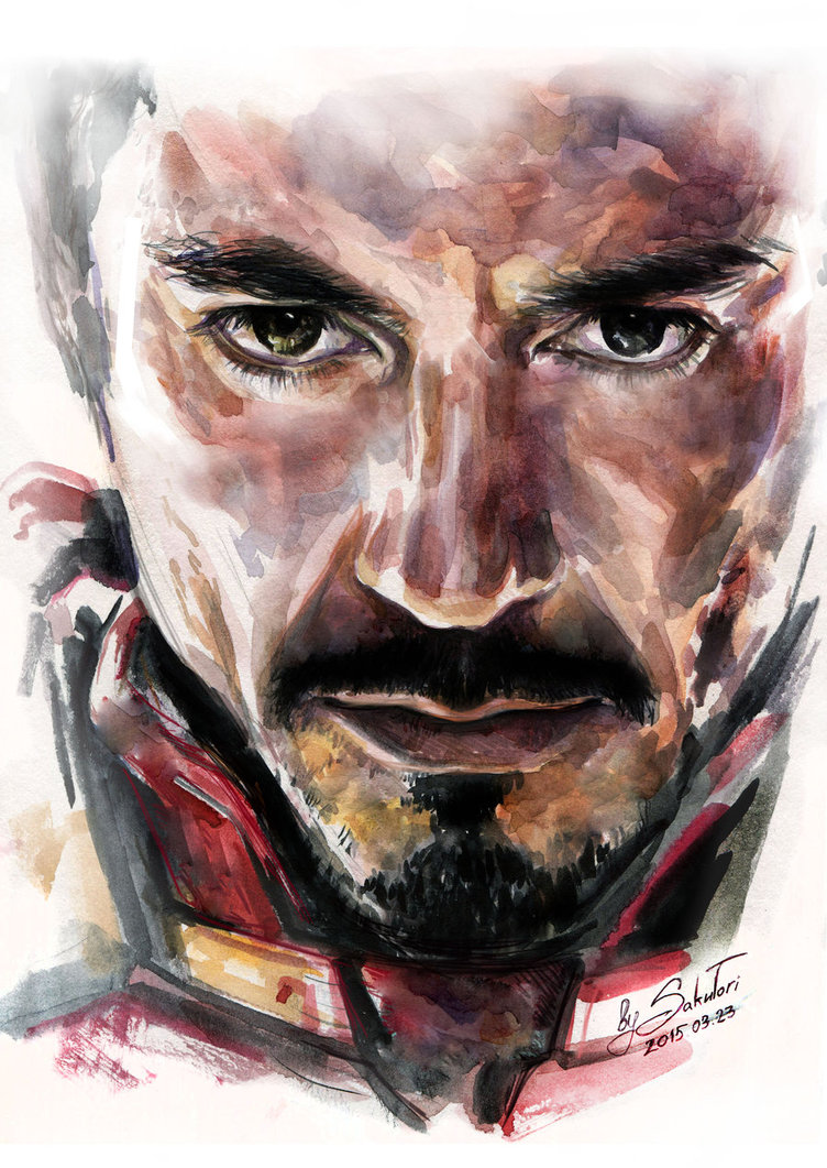 752x1061 Tony Stark Iron Man Robert Downey Jr By Sakutori - Robert Downey Jr Painting