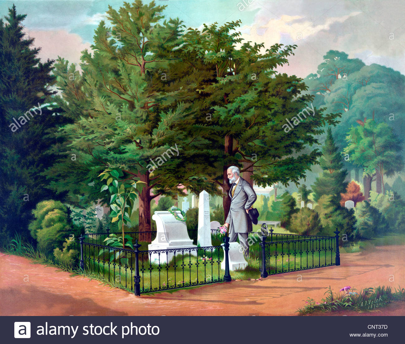 1300x1105 Vintage Civil War Color Painting Of General Robert E. Lee Visiting - Robert E Lee And Stonewall Jackson Painting