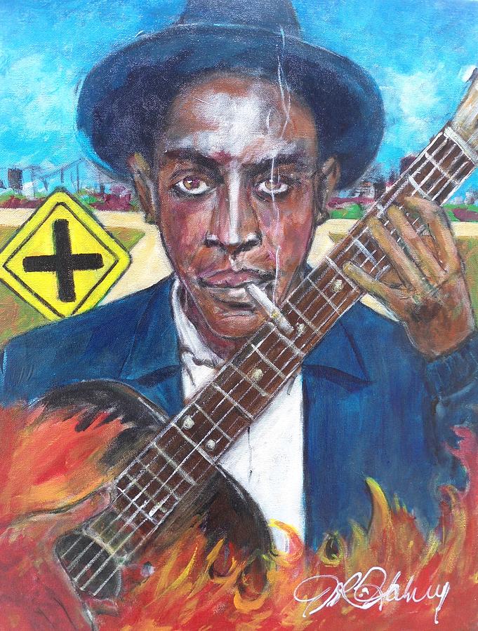 681x900 Robert Johnson At The Crossroads Painting By Aaron Harvey - Robert Johnson Crossroads Painting