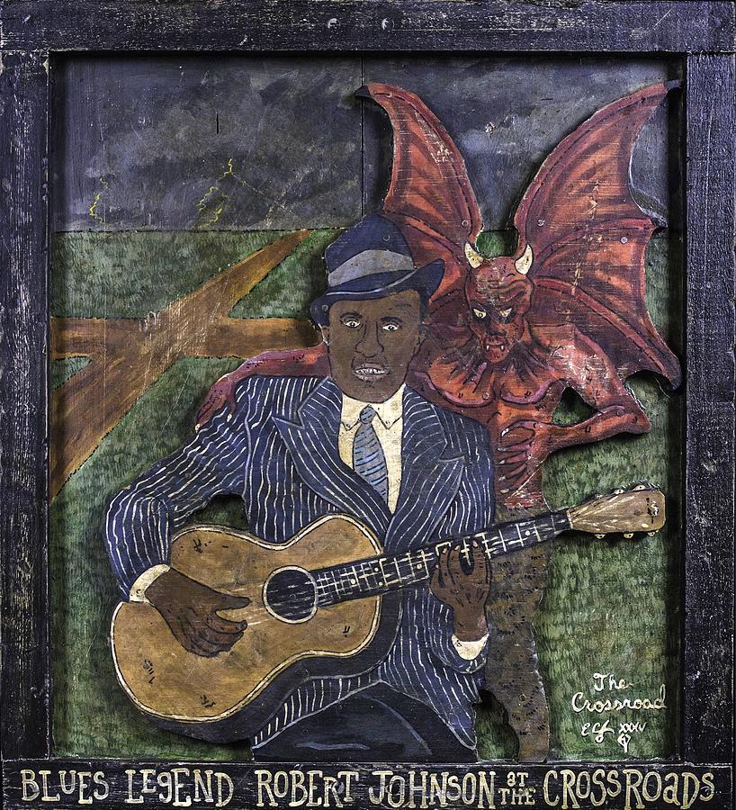 818x900 Robert Johnson At The Crossroads Painting By Eric Cunningham - Robert Johnson Crossroads Painting