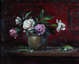 300x245 Robert Johnson And Betty Carr Floral Still Life Painting - Robert Johnson Painting