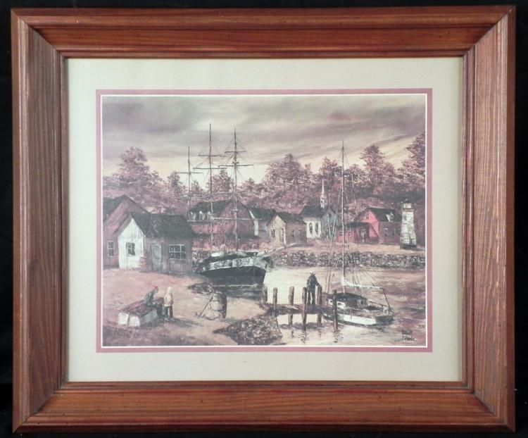 750x622 Robert Lebron Nautical Art Print Harbor Framed - Robert Lebron Painting