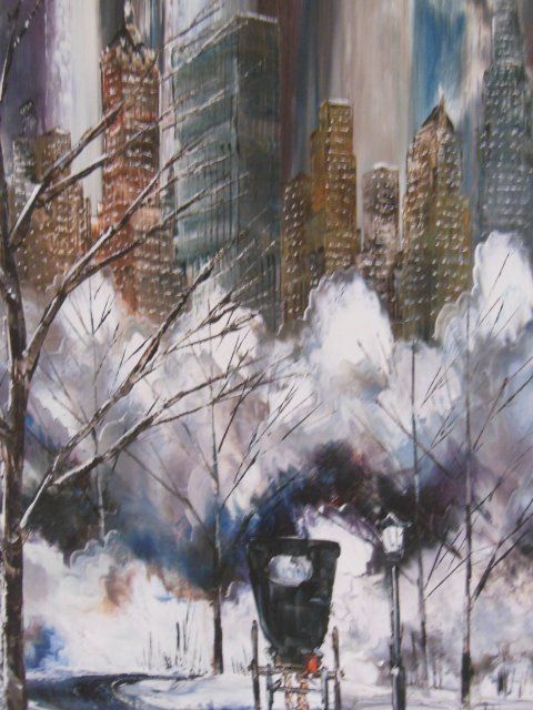 480x640 Oil Painting Signed Robert Lebron Nyc Scene - Robert Lebron Painting
