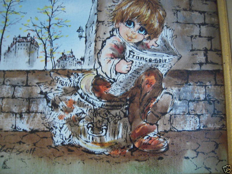 800x600 Robert Scott Cartoon Artwork Of Boy Reading Newspaper For Sale - Robert Scott Painting Prices