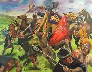 300x236 Leon Goodman Original Oil Battle Of Bannockburn Robert The Bruce - Robert The Bruce Painting