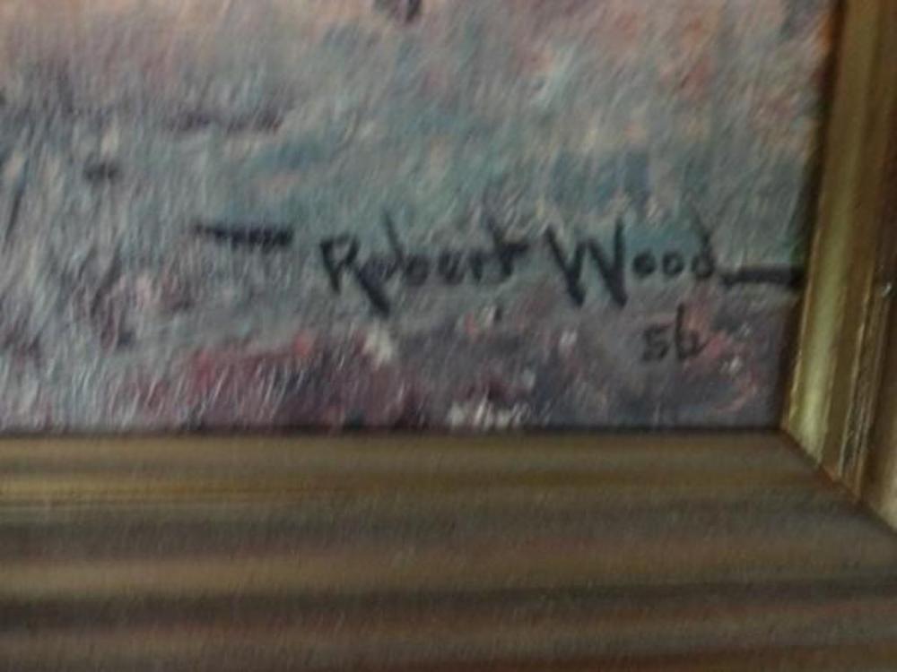 1000x750 Print Of Mid Century Framed Oil On Canvas Painting Signed Robert - Robert Wood 56 Painting