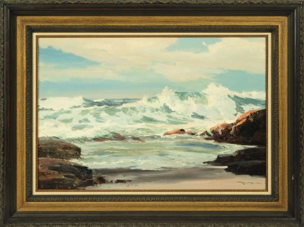 600x449 Robert Wood Seascape Oil Painting Crystal Cove - Robert Wood Painting