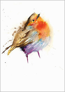 213x300 Helen April Rose Limited Print Cute Robin Bird Art Watercolour 296 - Robin Bird Painting