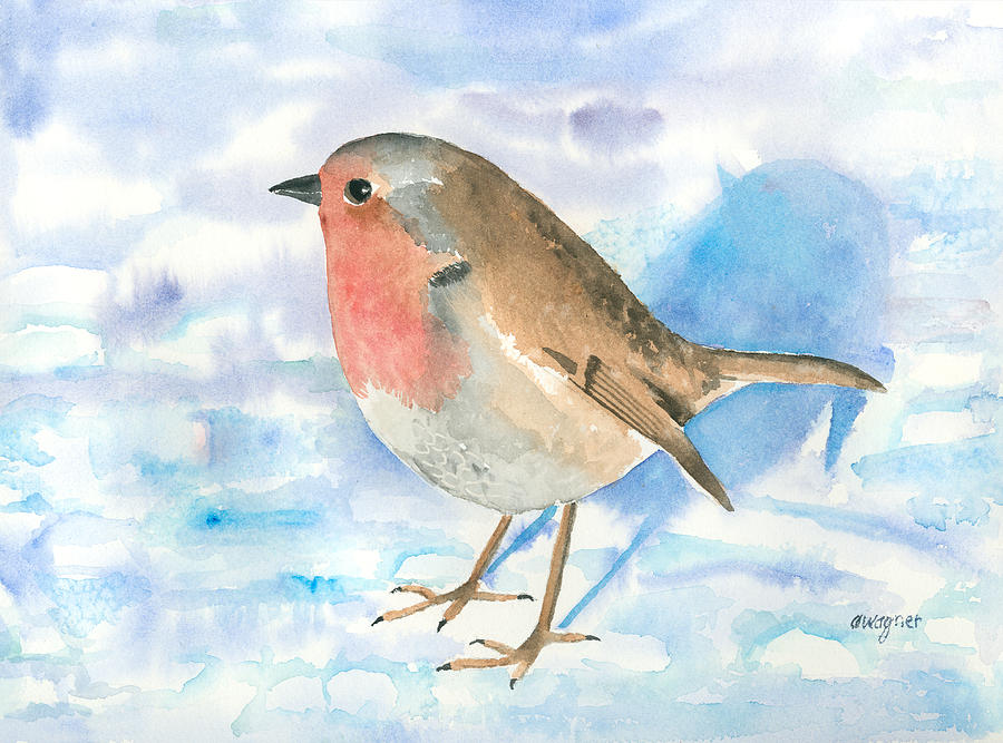 900x667 Little Robin Painting By Arline Wagner - Robin Painting