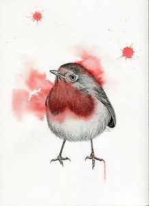 218x300 Original Ink Amp Watercolour Robin Painting Emma Hogan Drawing Bird - Robin Painting