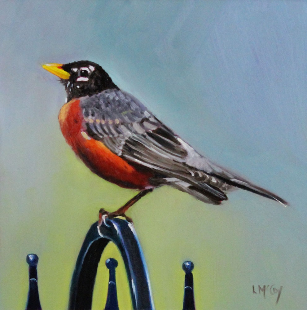 991x1000 The Guardian, Robin Oil Painting By Artist Linda Mccoy, - Robin Painting