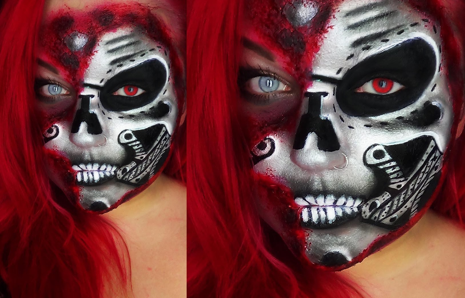 1627x1044 Half Robot (Cyborg) Face Halloween Karneval Tutorial Face - Robot Face Painting