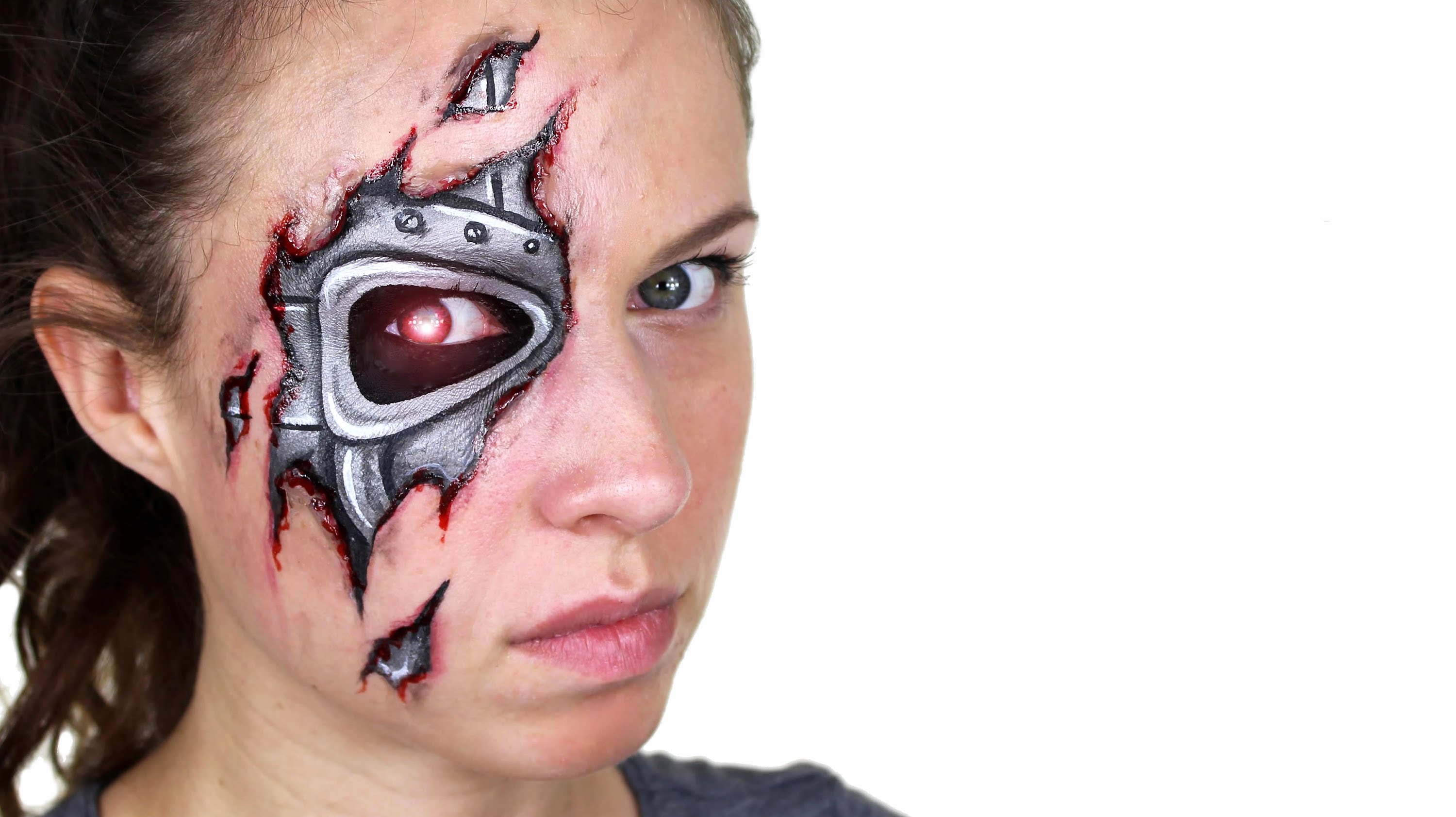 3000x1683 Robot Terminator Makeup Tutorial - Robot Face Painting