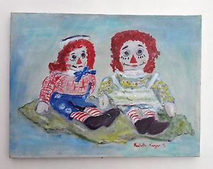 300x238 Vintage Raggedy Ann Amp Andy Painting 70s Canvas Signed Rochelle - Rochelle Painting