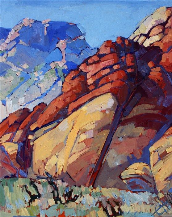 557x700 Red Rock Canyon Oil Painting By Rock Climbing Painter Erin Hanson - Rock Climbing Painting