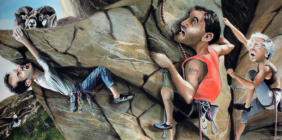 900x447 Rock Climbers Painting By Denny Bond - Rock Climbing Painting