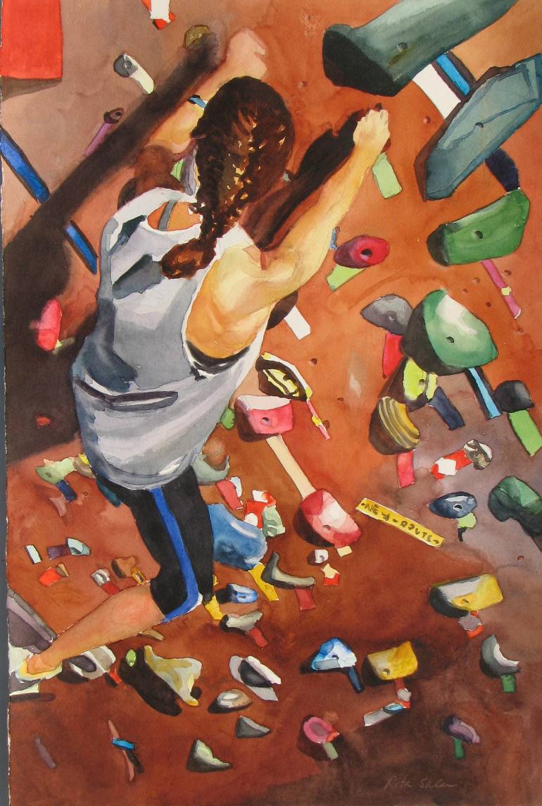 770x1144 Saatchi Art Climbing The Wall Painting By Rita Sklar - Rock Climbing Painting