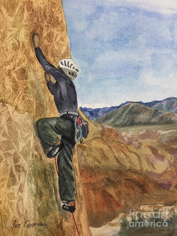 677x900 Brenda Climbing In Red Rock Canyon Painting By Sue Carmony - Rock Climbing Painting