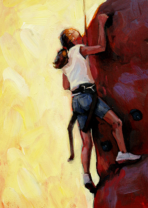497x700 Climber Girl Lesley Spanos Art - Rock Climbing Painting