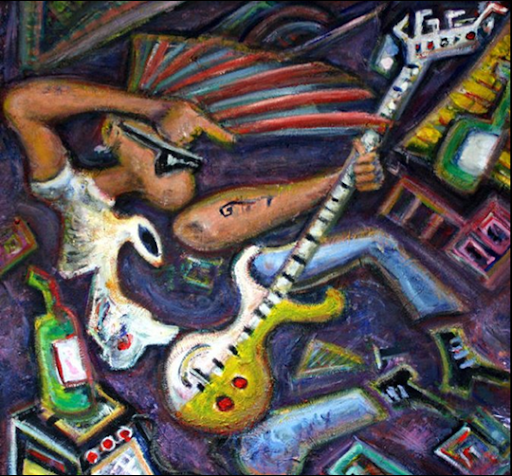 512x476 10 Amazing Paintings Of Musicians Jazz, Blues And Rock - Rock N Roll Painting
