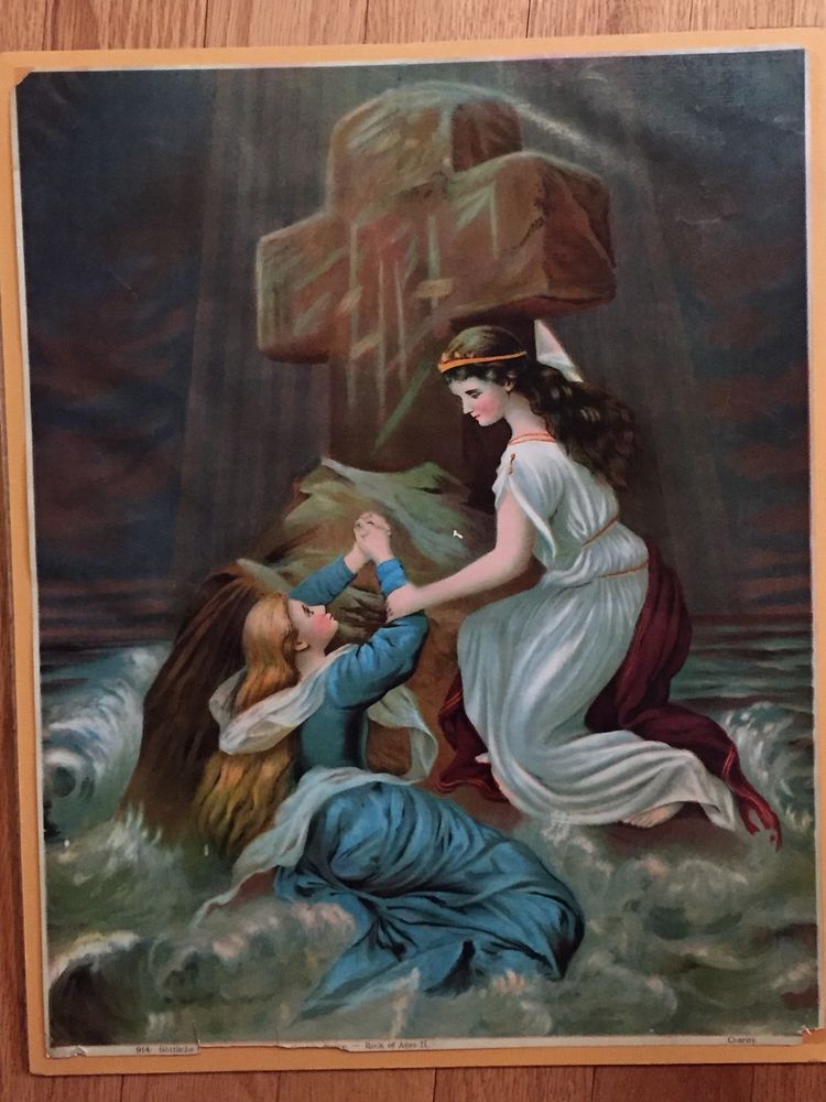 750x1000 Vintage Original Rock Of Ages Print Litho Tattoo 1900's Ebay - Rock Of Ages Painting