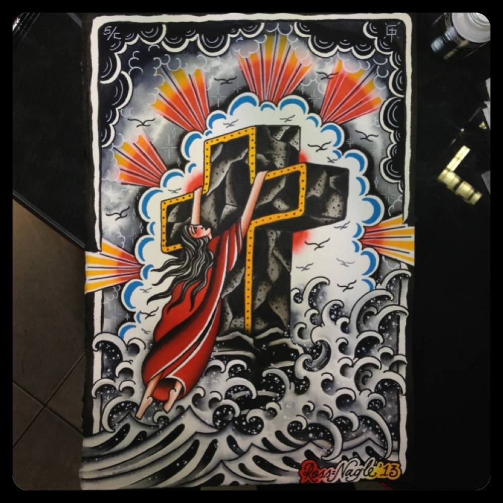 1000x1000 Original Painting For Sale Tattoos By Ross Nagle - Rock Of Ages Painting