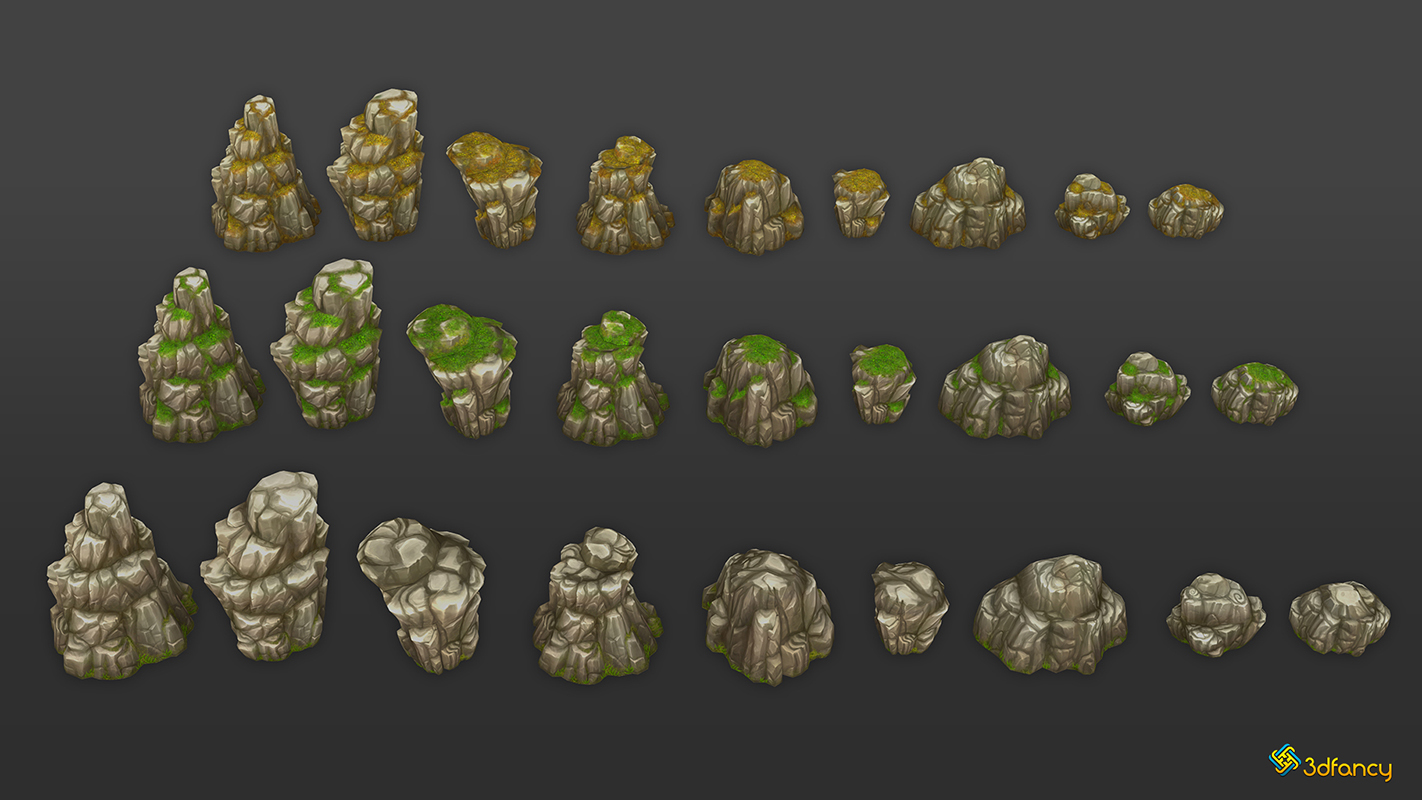 1422x800 Low Poly 3d Model Hand Painted Texture - Rock Texture Painting