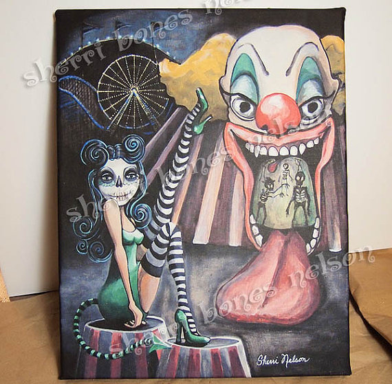 570x559 Day Of The Dead Art Canvas Print Rockabilly Pin Up Girl. - Rockabilly Painting