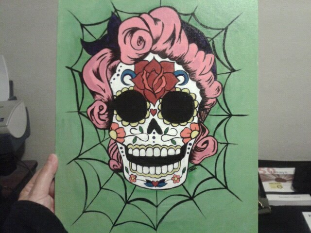640x480 Day Of The Dead Rockabilly Acrylic Painting By Ductapethis - Rockabilly Painting