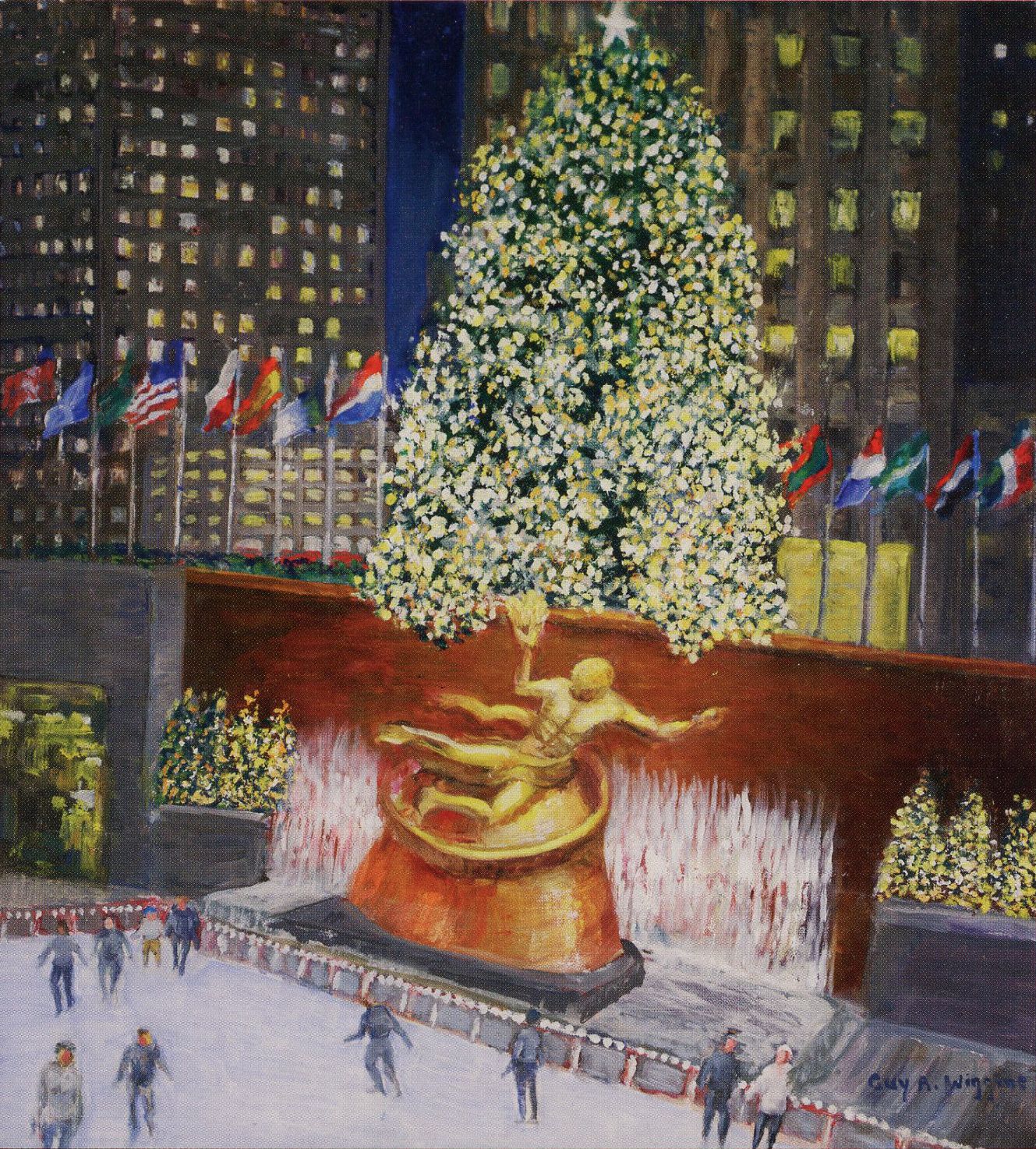 1329x1474 Guy Arthur Wiggins, Christmas Time - Rockefeller Center Painting