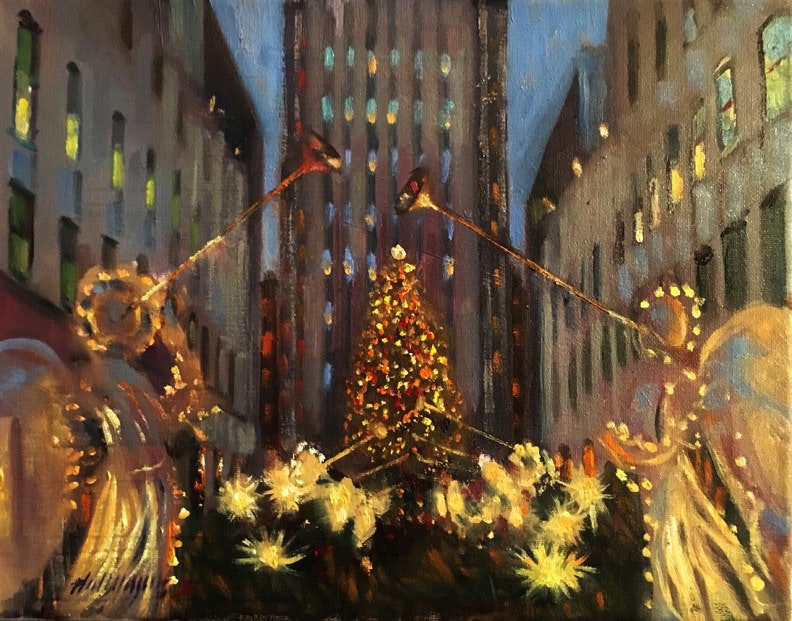 792x621 Rockefeller Center New York 11 X 14 In.original Oil On Canvas By - Rockefeller Center Painting