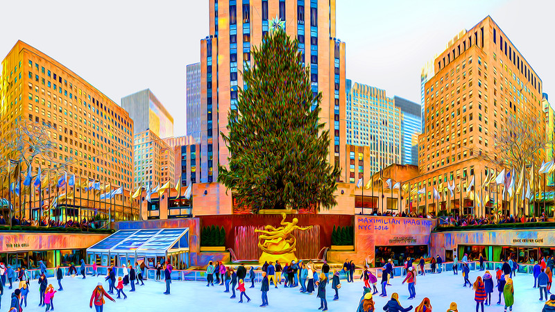 800x450 The Rockefeller Center Christmas Tree - Rockefeller Center Painting