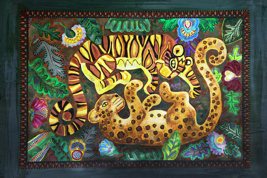 900x600 Tumbling Cats Painting 1999 Painting By Sally Rockefeller - Rockefeller Painting