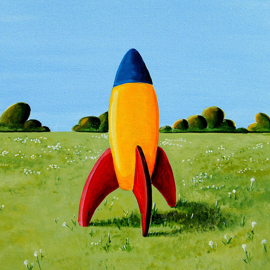 900x900 Lil Rocket Painting By Cindy Thornton - Rocket Painting