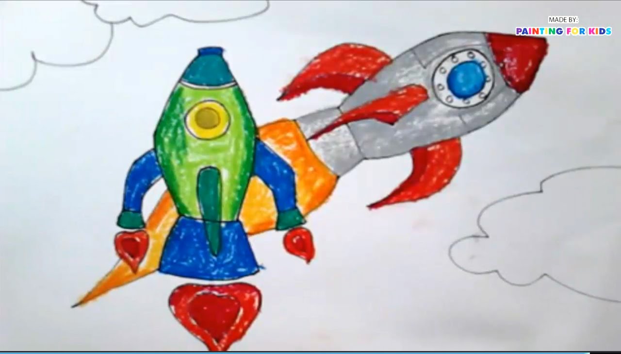 1280x729 How To Draw A Rocket Ship Kids Painting Kids Art - Rocket Ship Painting