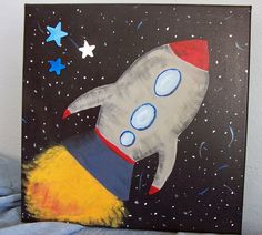 236x212 Art For Kids, Rocket Ship, 11x14 Acrylic Canvas, Space Decor, Art - Rocket Ship Painting