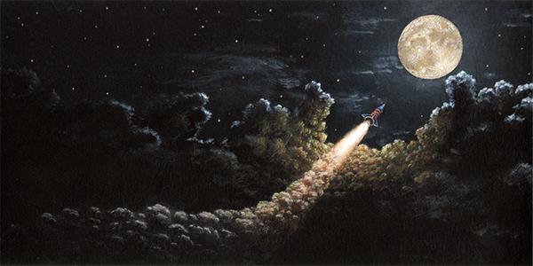 600x300 Moon Rocket On Behance - Rocket To The Moon Painting